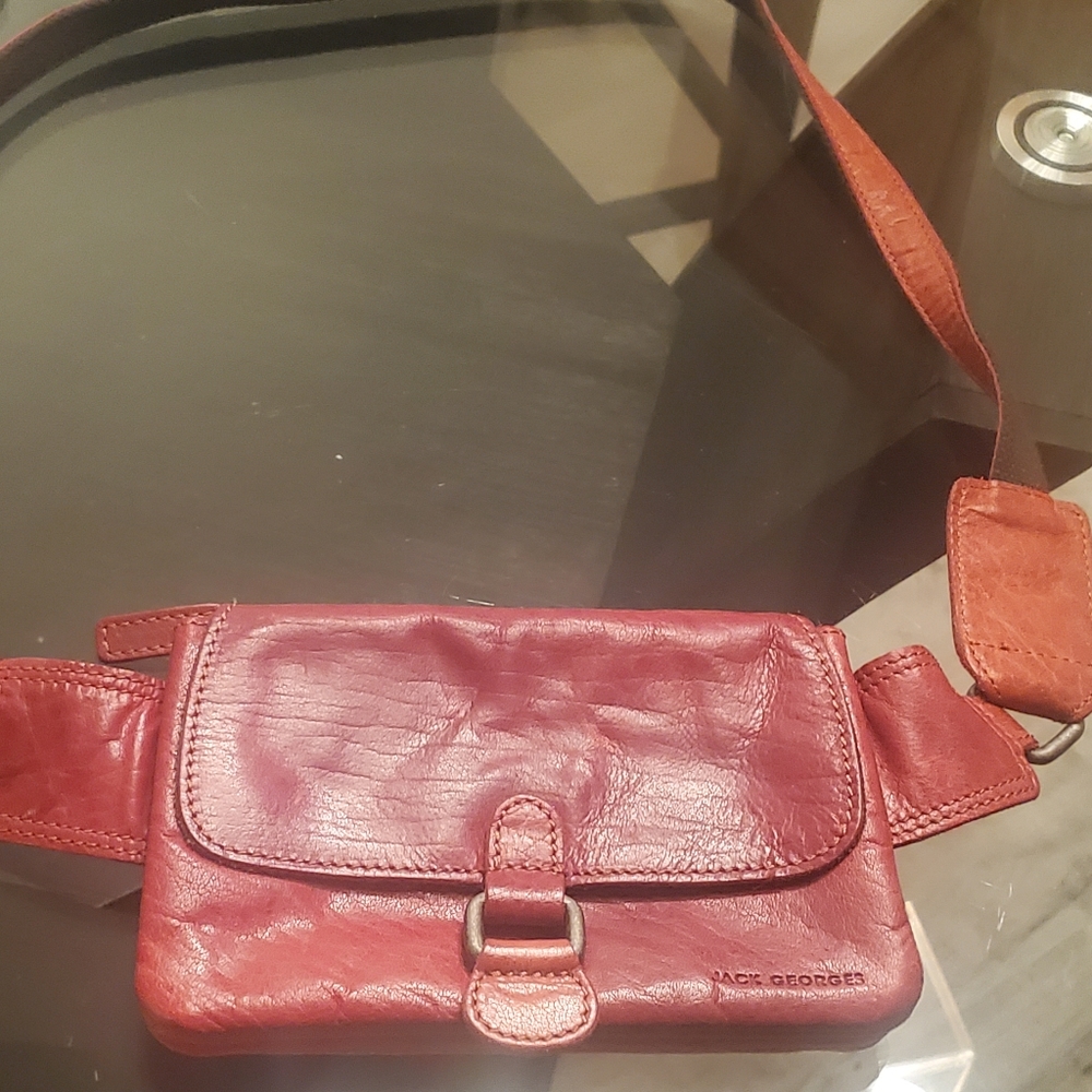 Jack Georges #7611 Voyager adjustable Belt Bag Fanny Pack Leather- Red